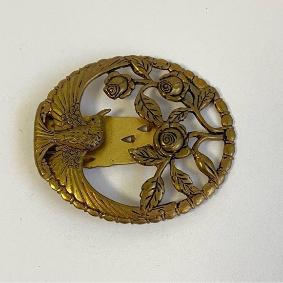 Vintage Bird Fur Clip Brass Gold Tone Floral Roses Hunger Games Katniss Style - Picture 6 of 9